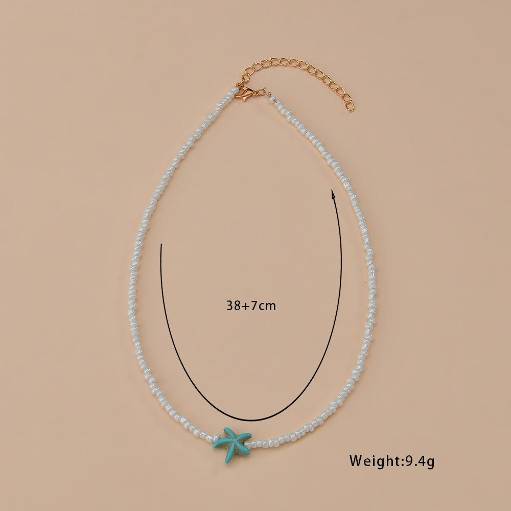 Bohemian Starfish Pendant Necklace Summer Jewelry Beaded Neck Chain Handmade Necklace for Women