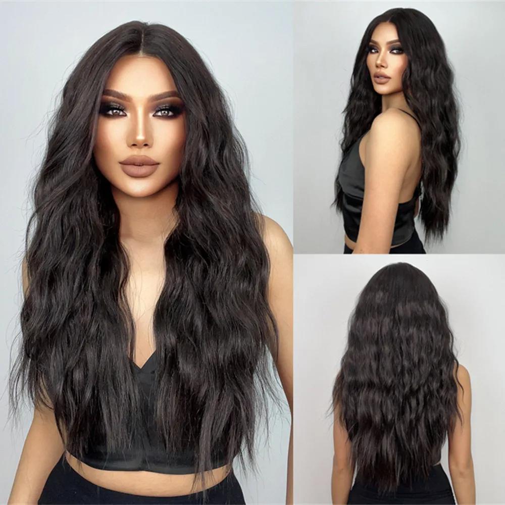 ALAN EATON Черные волнистые кружевные передние парики для женщин, длинные смешанные синтетические кружевные волосы, парик с натуральной линией роста волос, искусственные волосы