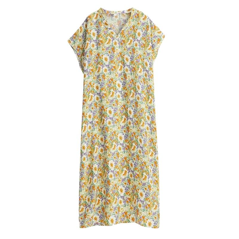 Богемное летнее платье Свободное платье макси с V-образным вырезом и принтом из мягкой вискозы