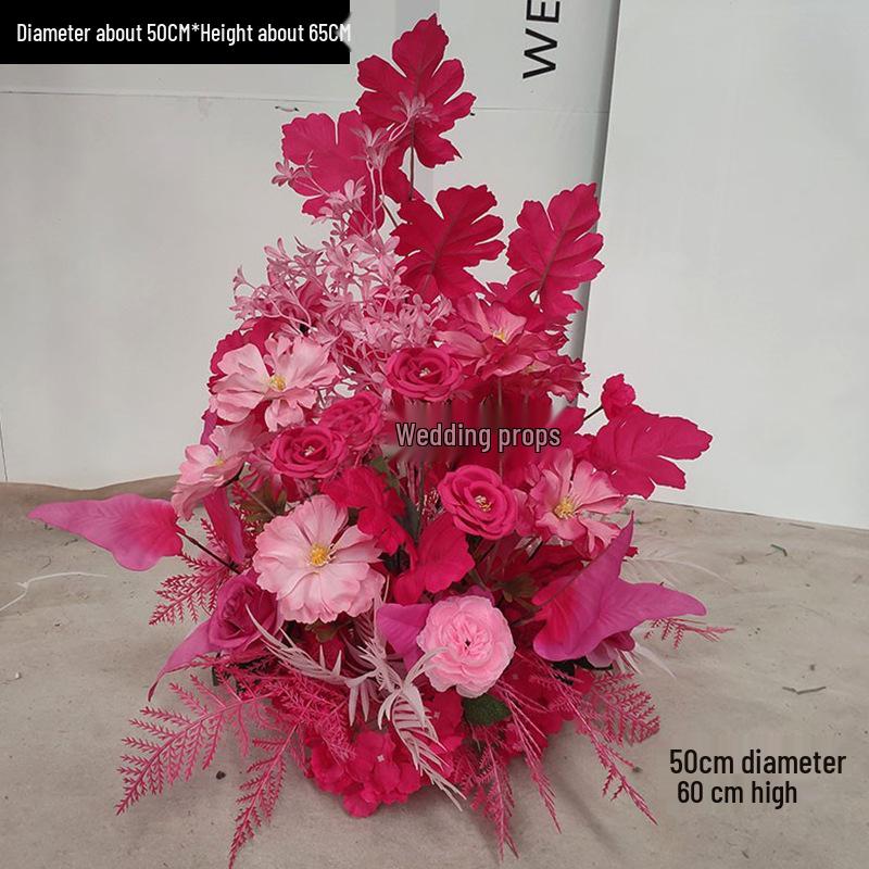 Red Floral Wedding Stage Backdrop with Artificial Flower Rows