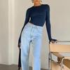 2023 Women's Slim Fit Solid Color Long Sleeve T-Shirt - European & American Style Spring Collection
