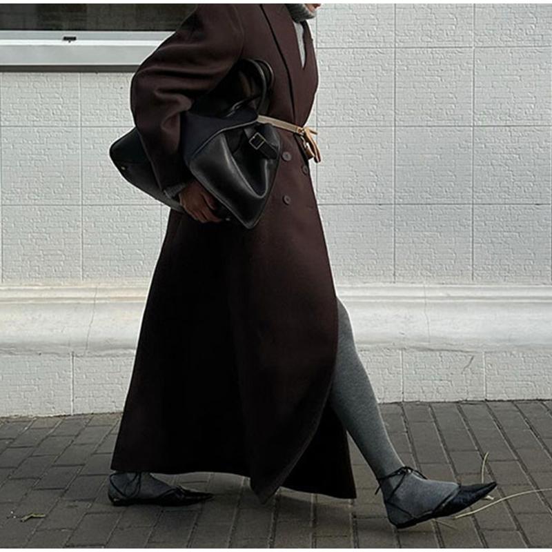 Модное женское пальто с отложным воротником и карманами, длинный рукав, длинное двубортное пальто, осень-зима, новая женская куртка