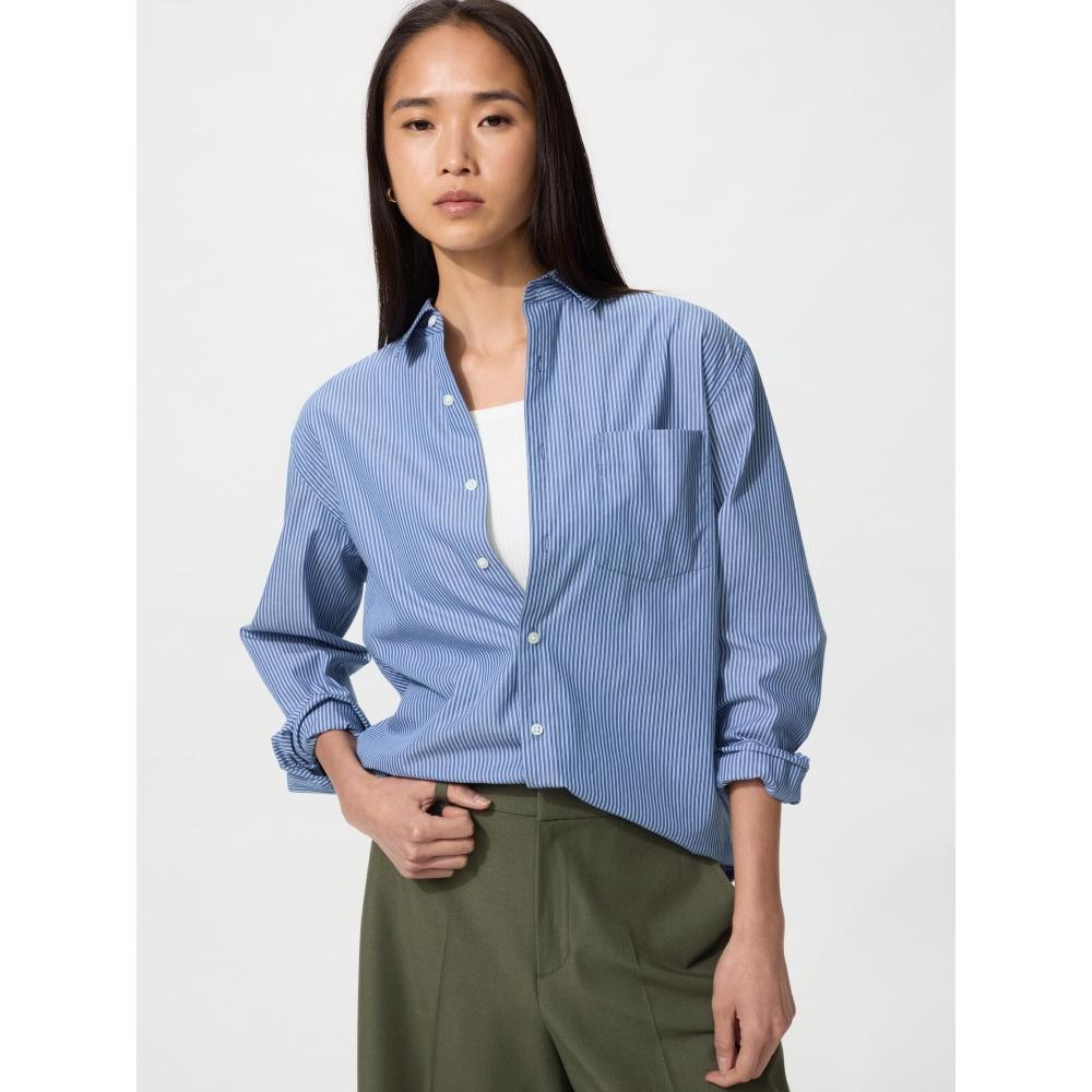 Uniqlo Япония Широкая Рубашка Полоски Обычный Цвет