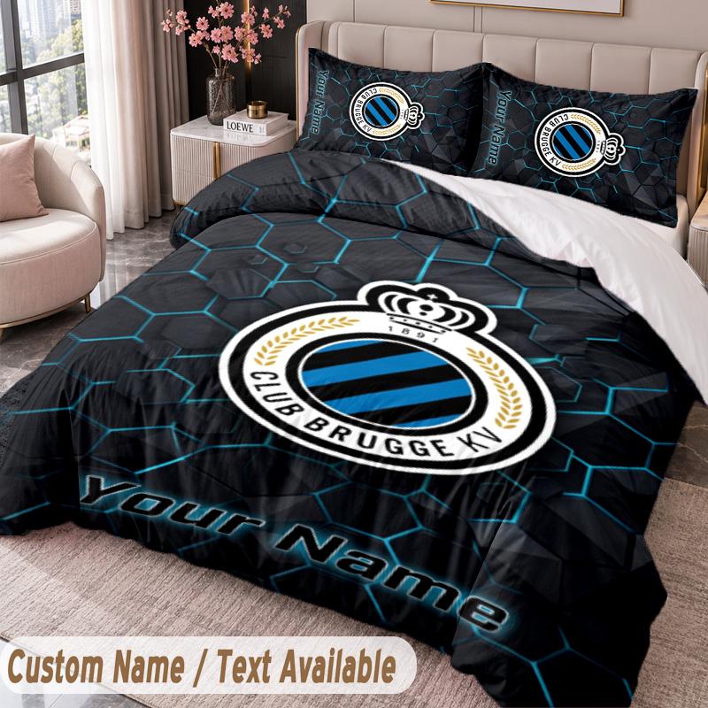 Club Brugge FC Printed Bedding Set Custom Name Text 1 Duvet Cover 2 Pillowcases For Bedroom