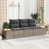 VidaXL Set of 3 Garden Sofas with Grey Cushions Poly Rattan Acacia 3348015