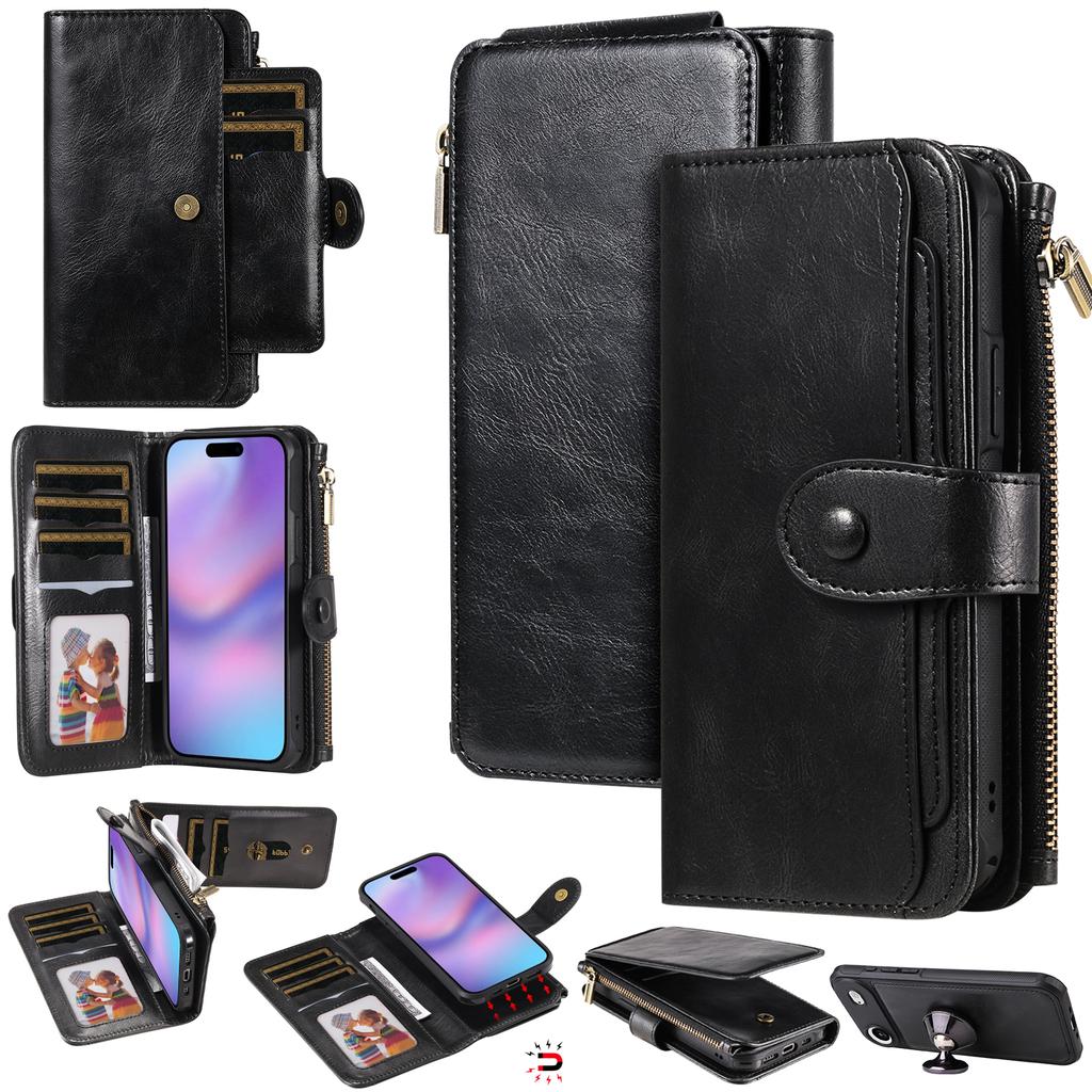 For iPhone 17 Air Phone Case PU Leather Zipper Wallet Detachable Cover