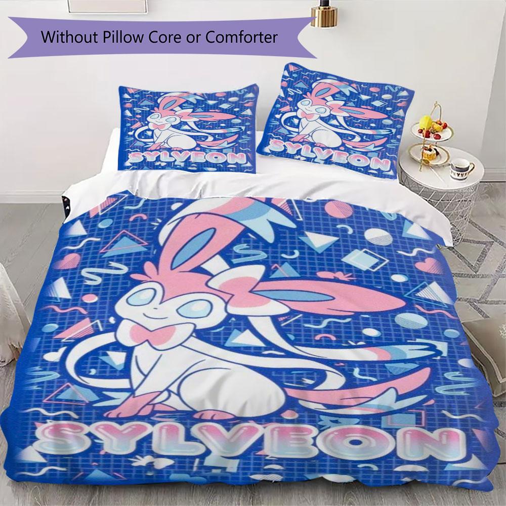 Sweet Sylveon Print Bedding Set 3Pcs Duvet Cover Pillow Shams Bedroom Decor for Anime Lovers