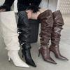 2025 Европейский и американский стиль, но ботфорты женские с острым носком на высоком каблуке, маленький высокий каблук, ботинки-чулки, сезон, тонкие эластичные ботинки