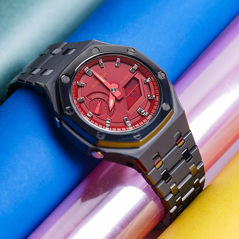 CASIO Unisex Liquid Crystal,Analog Dual Display Series 48.5mm Red Watch GA-2100-4A(Watch8--)