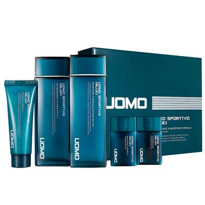 UOMO Sportivo Blue набор из 5 предметов Мужская косметика 150 мл · Увлажняющий крем - 150 мл · Пенка для умывания - 100 мл · 40 мл