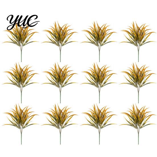 Artificial Greenery Decor 1/12Pcs 5-Fork Plants, UV Resistant Faux Stem Decoration, Realistic Fake Plants Plastic Grass for Outdoor Garden Patio Porch