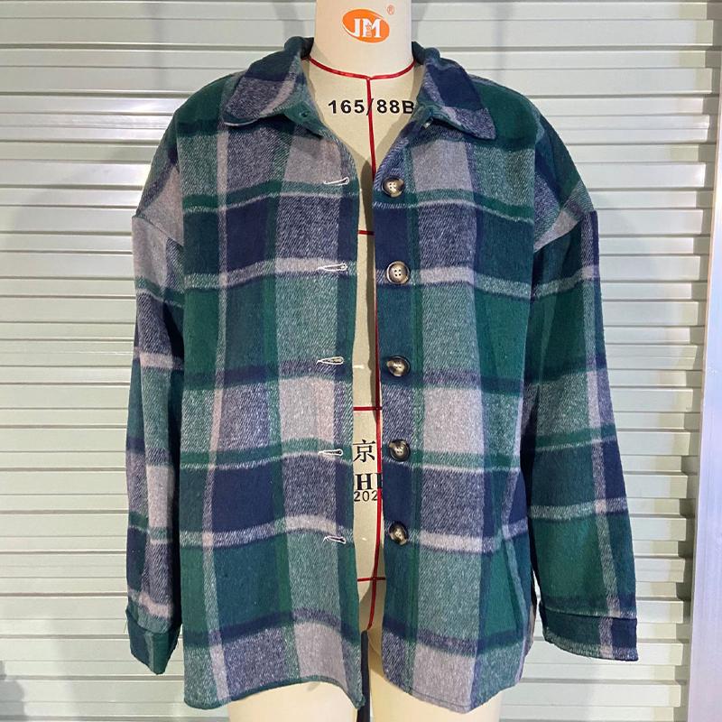 Женское пальто большого размера в клетку, в стиле рубашки, из смесовой шерсти, оверсайз блейзер, осенне-зимняя повседневная верхняя одежда