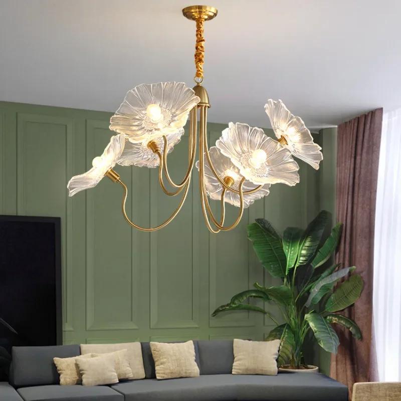 Modern Minimalist Lotus Chandelier Nordic Glass LED Chandelier Bedroom Interior Home Decoration Luxurious Living Room Lighting
