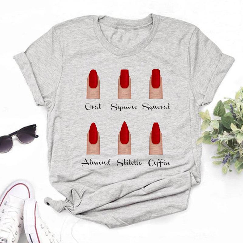 Bomuld T-shirt Kvinder T-shirts Mode Kvinder Tegneserie Grafisk Negl Sød Printet Top T-shirt Kvinde T-shirt Damer Tøj T-shirts