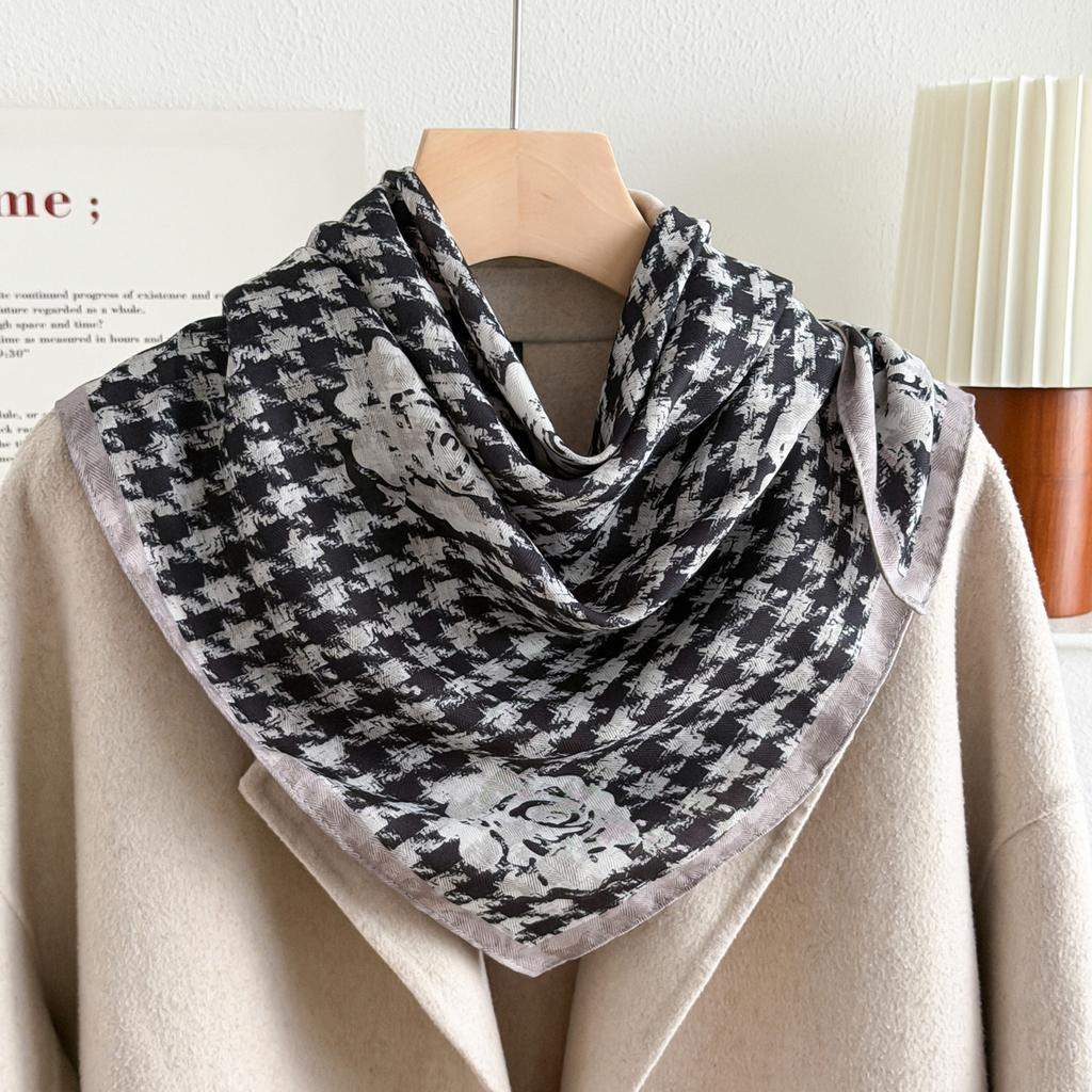 Qiandongge camellia cotton and linen small square scarf silk scarf new women's thin imitation velvet shawl scarf headscarf scarf