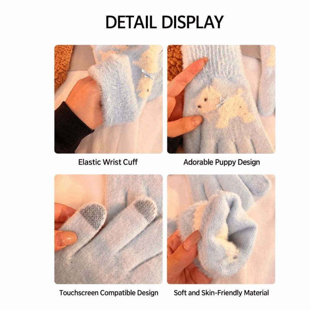 One Size Winter Warm Knitted Gloves Polyester Touch Screen Gloves For Women