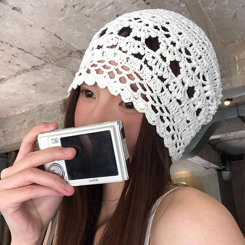 Новая Универсальная Шапка Ажурная Холодная Шапка Ручной Вязки Головная Шапка Женская Весенняя Тонкая Шапка-Бини Шапка-Пуловер