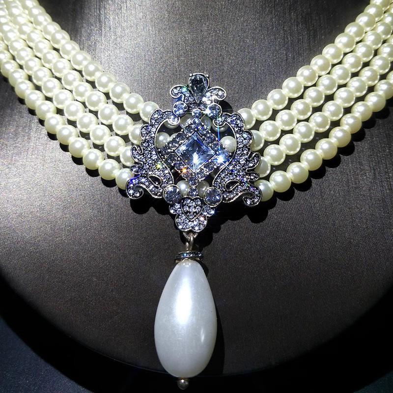 Жемчужное короткое ожерелье, женская ретро-универсальная многослойная шейная цепочка, аксессуары для женщин с кристаллами и драгоценными камнями