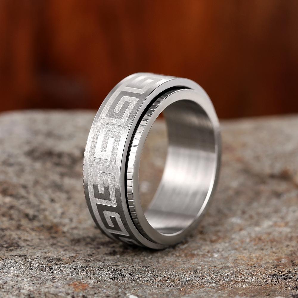 Простые титановые парные кольца Модное вращающееся кольцо для мужчин Рельефный узор «Великая стена» Ювелирные изделия Подарки