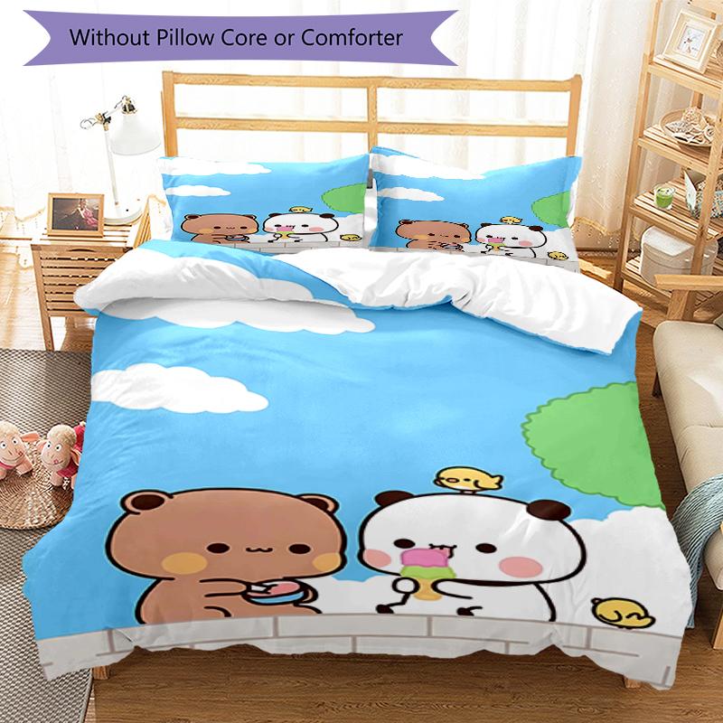 3pcs Yier BuBu Bear1 Design Cover Set - HD Printed Bedding with 1 Cover and 2 Pillowcases - Perfect for Home and Dorm Decor