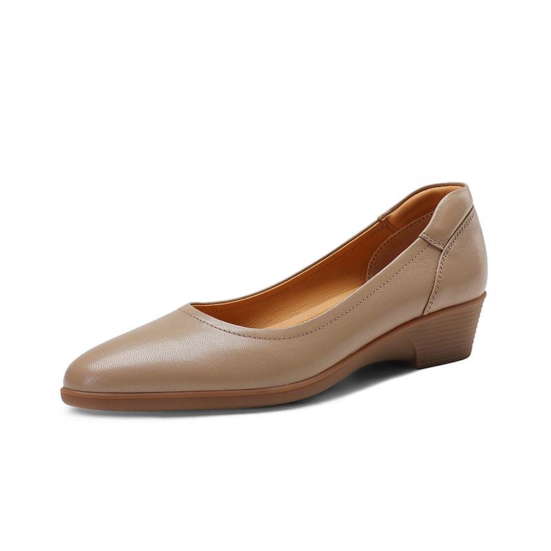 Мягкие и удобные туфли из овчины для бабушки, толстый каблук, средний каблук, рабочая обувь, круглый нос, легкий нос, одинарные туфли