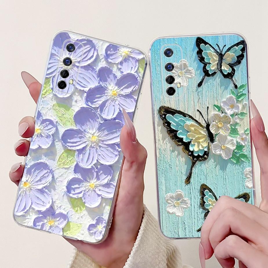 Чехол для Realme 7 5G RMX2111 Милый Кот Роскошный Расписной Чехол Мягкий Силиконовый Чехол для Телефона Для Realme 7 Pro Realme7 5G Задняя Крышка Coque