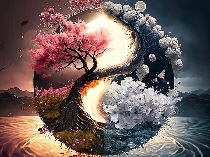 Diamond Painting New Collection 2024 Tai Chi Scenery Diy Full Square Round Drill Rhinestone Embroidery Yin Yang Sakura Tree Mosaic Cross Stitch Kits