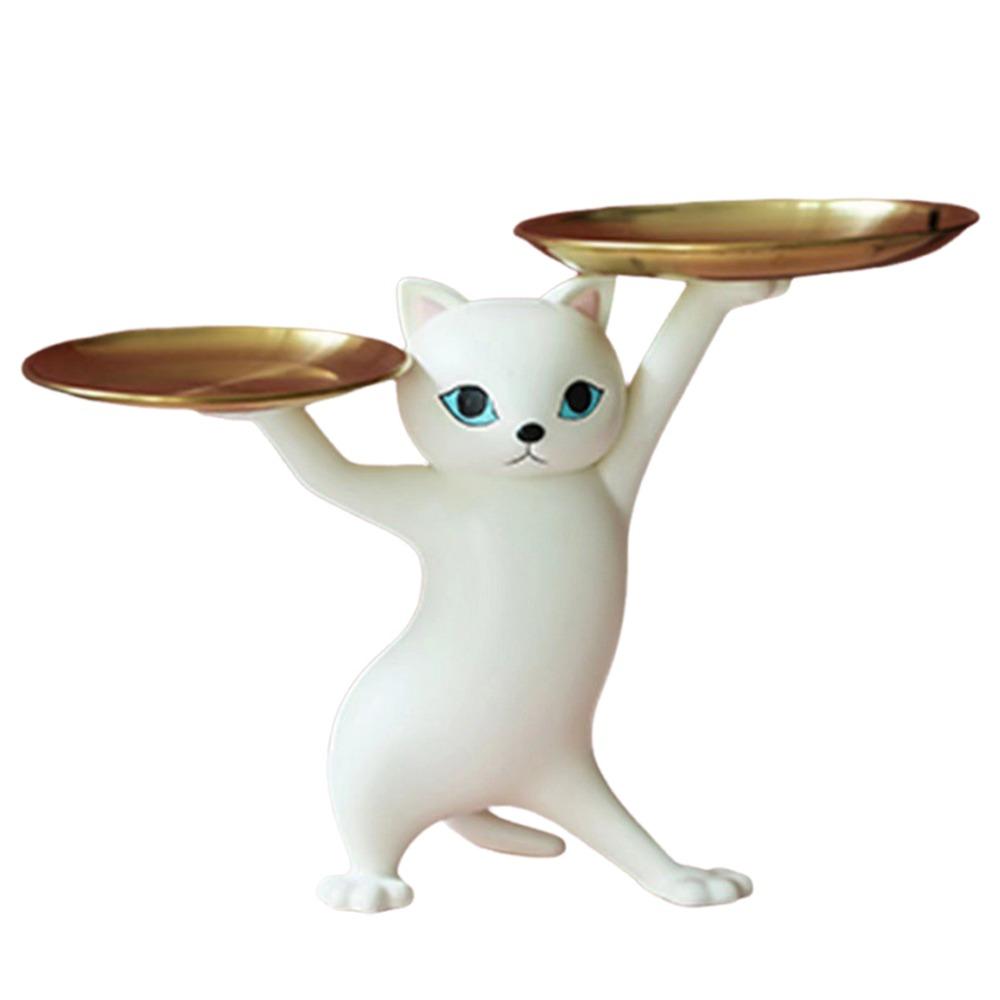 Whimsical Design Cat Support Tray Resin Ket Candy Dish Cartoon Cat Figurine Room Decoration
