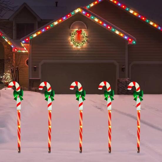 Solar Christmas Stake Lights Waterproof Outdoor Lawn Decor with Santa And Snowman Warm White LED String Lights for Yard And Pathway