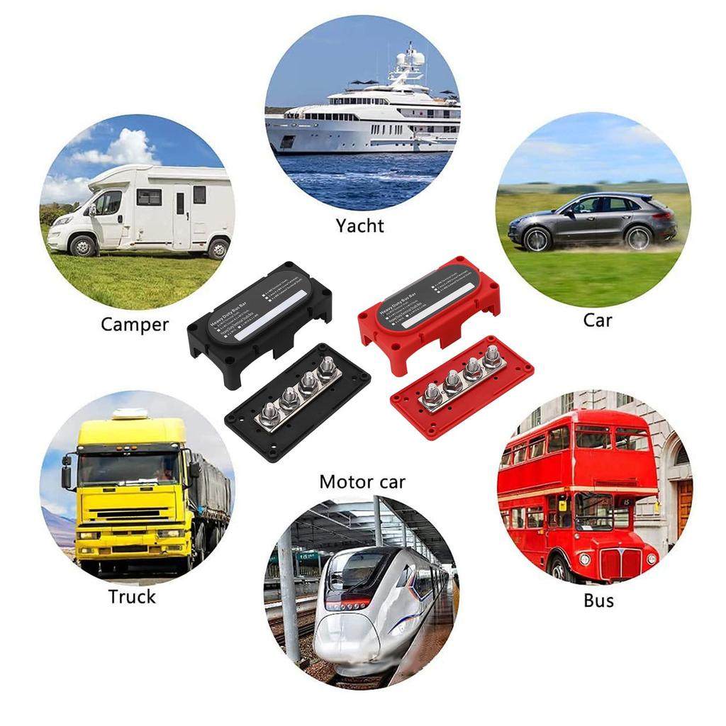 Power Distribution Block Busbar 2pcs Distribution Block 4 Studs 300A Bus Bar Universal 12‑48V for Car RV Yacht Boat