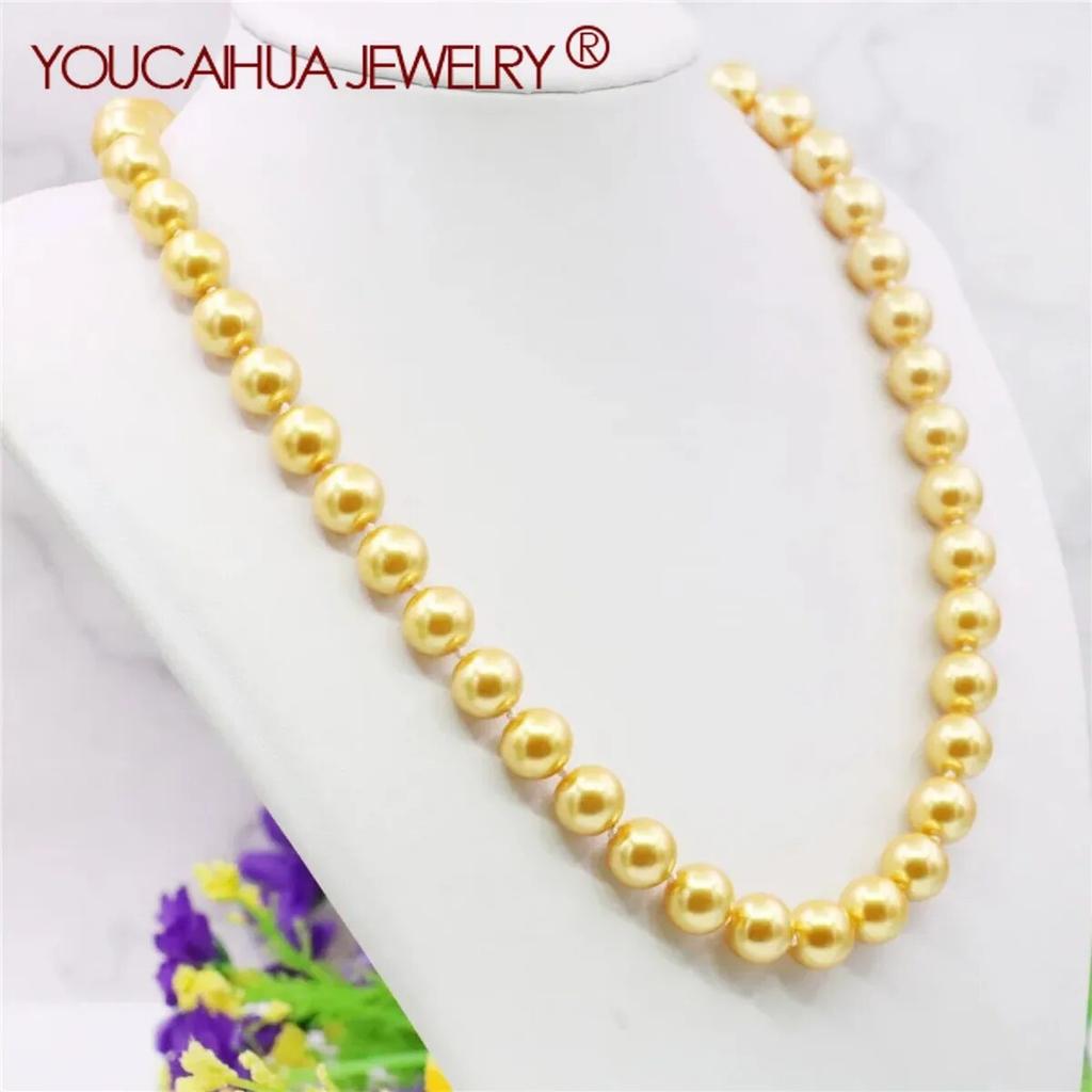 10mm Round Gold Color Pearl Shell Necklace Women Girls Hand Made Jewelry Making Design Fashion Accessory Gifts for Girls Mother