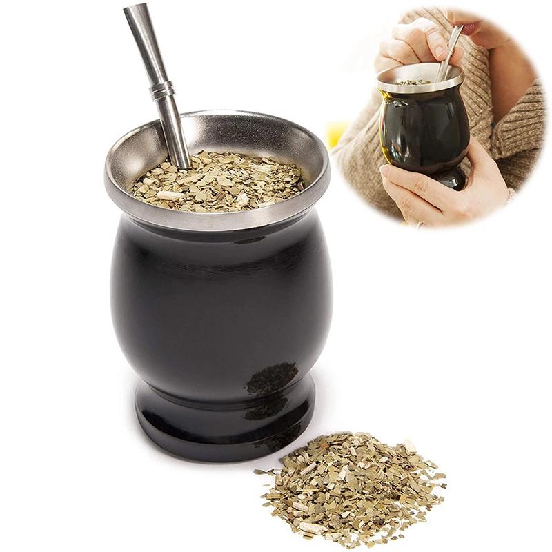 Yerba Mate Cup 304 Stainless Steel Double Wall 8oz Argentine Yerba Mate Gourd With Bombillas and Cleaning Brush