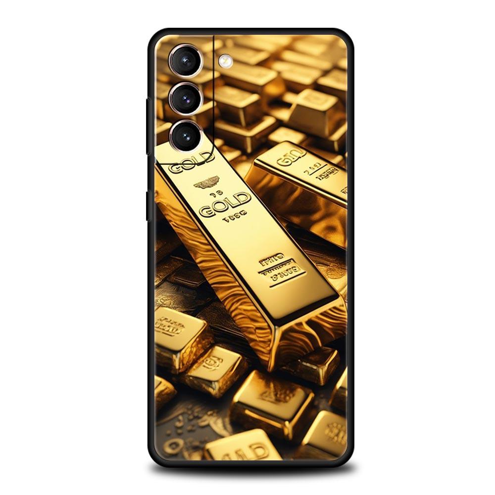 Золотой чехол для телефона с узором из денег для Samsung Galaxy S25 Edge S24 S23 S22 S21 Ultra S20 FE 5G S10 S10E S9 Plus Мягкий чехол из ТПУ