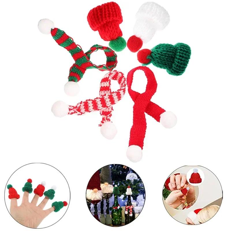 200 шт. Рождественская маленькая шапка, мини-шарф, красный, зеленый, рождественский цвет, нарядная, подвесная, шерстяная, с шариком, декоративная шапка