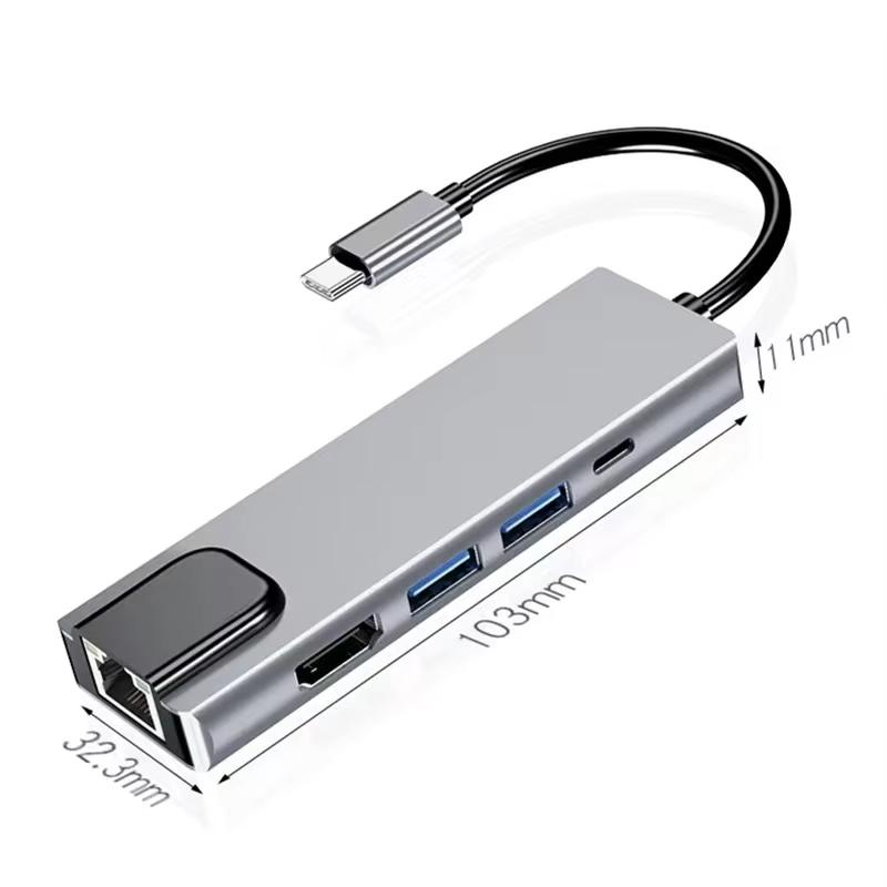 5 в 1 USB C HUB Type C док-станция 4K 30 Гц HDMI-совместимый RJ45 Lan Ethernet разветвитель SD/TF PD 100 Вт адаптер для ноутбука Macbook