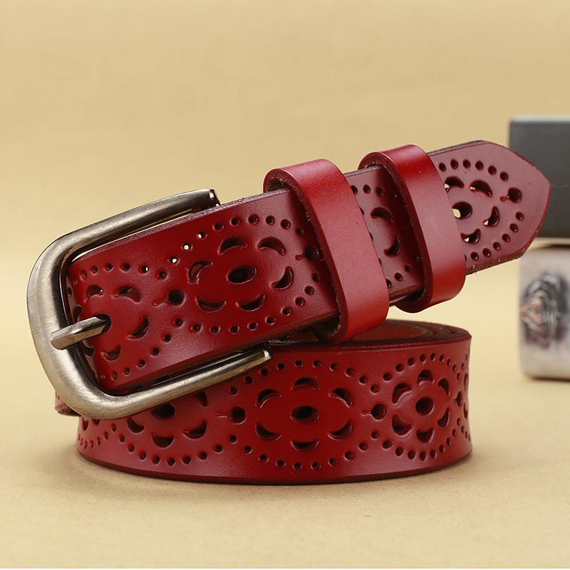 Ретро кожаный пояс на талию для женщин из двухслойной коровьей кожи и с простой застежкой-пряжкой