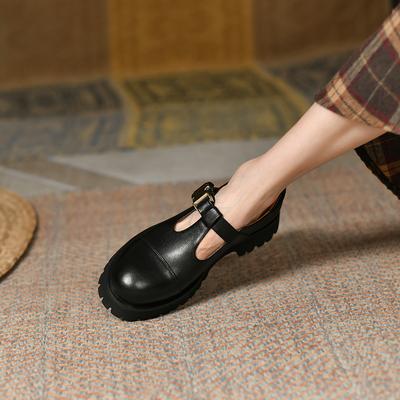 Модная женская обувь из натуральной кожи на плоской платформе, модная обувь без шнуровки на платформе, повседневная женская обувь ручной работы с круглым носком на каблуке