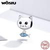 Оригинальный дизайн Cat Love Fish из натурального стерлингового серебра 925 пробы, крошечный кулон с подвеской в ​​виде животного