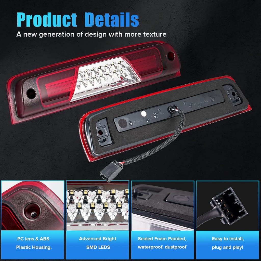 LED Third Brake Light Compatible with Ram 1500 2500 3500 4500 5500 2009-2018 for Ram1500 Classic - Laramie  3rd Brake Cargo Light Red Housing Clear