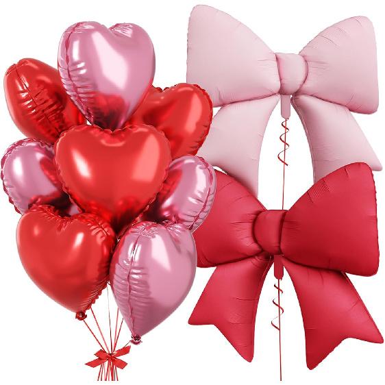 10pcs/Lot Pink Bow Balloon with 18inch heart Pink Balloon set Bow Balloon Wedding Bride Shower Gift Balloon Decoration 5