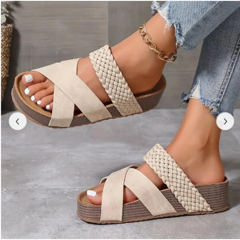 Женская обувь большого размера, пляжные женские тапочки с толстой подошвой, повседневные женские туфли с косым каблуком