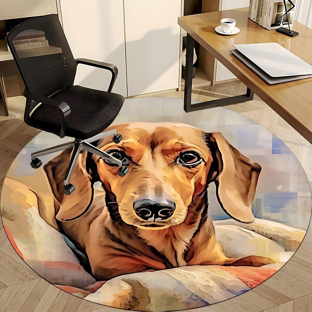 1pc Dachshund Pattern Office Round Rug, Non-slip, Soft and Durable Office Rug for Interior Decoration, Perfect for Office,Decoration yy260204023