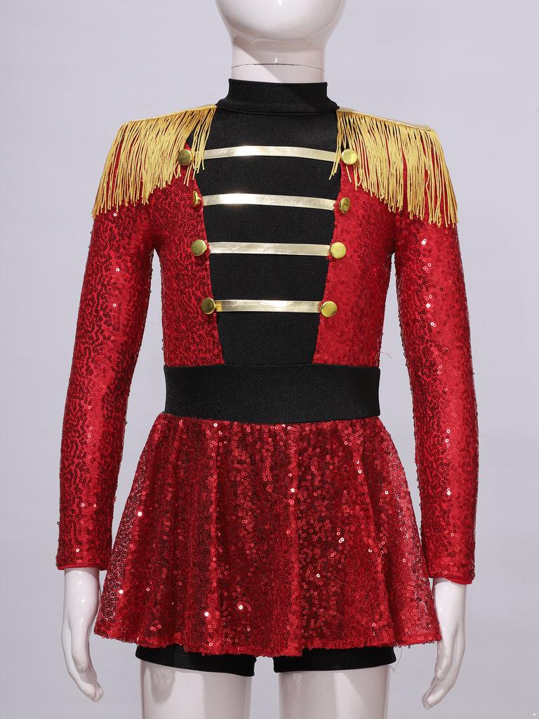 Хэллоуин Рождество Фестиваль Сценическое представление Инспектор Цирк Косплей Костюм Детская танцевальная одежда Блестящие пайетки Платье Комбинезон