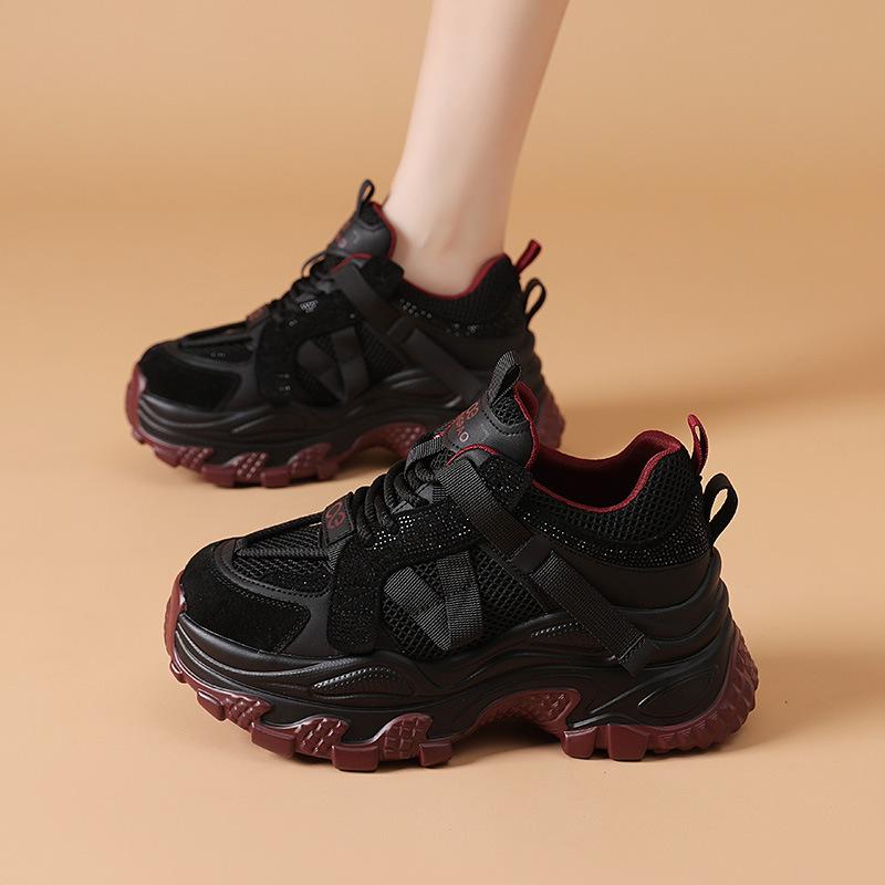 Spring and Autumn Mesh Breathable Thick-soled Trendy Dad Shoes New Fashionable Thick-soled 6cm Women's Casual Sports Shoes