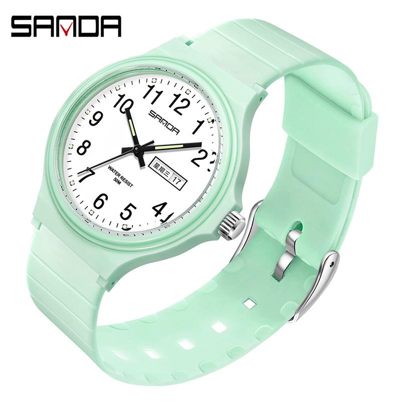 Sanda 6060 Dual Calendar Waterproof Quartz Watch for Casual Outdoor Wear - Men's & Women's Student Wristwatch