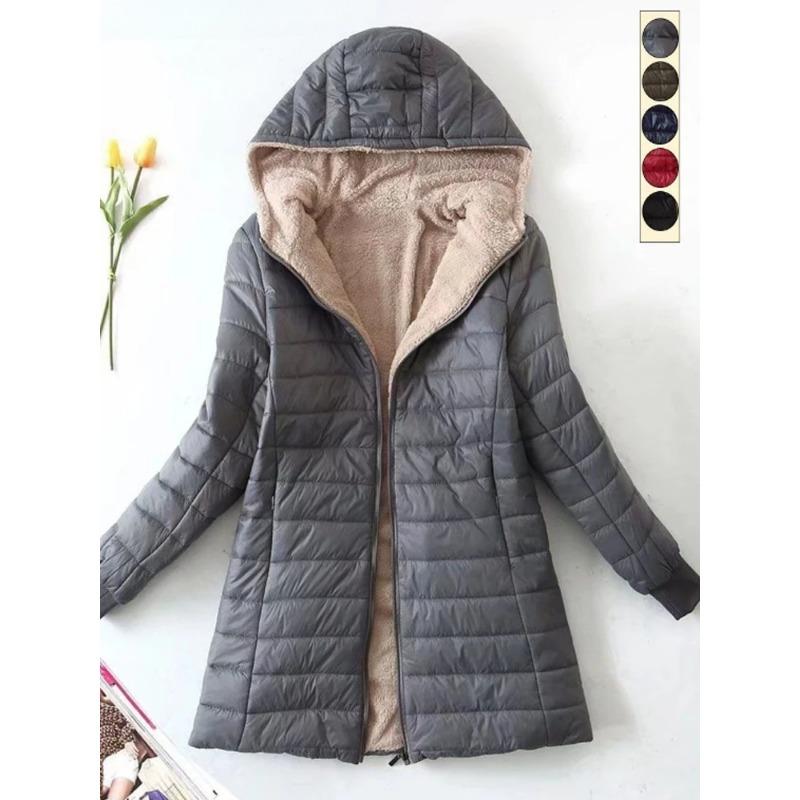 New Mid Length Korean Edition Hooded Fit Women Jackets Autumn Winter Mid-length Office Cotton Coats Warm Lamb Fleece Parkas