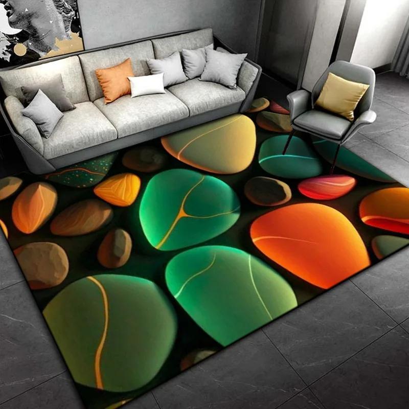 Colorful Glass Stone Area Rug Modern Abstract Art Carpet for Living Room Bedroom Sofa Doormat Home Decor Non-slip Soft Floor Mat