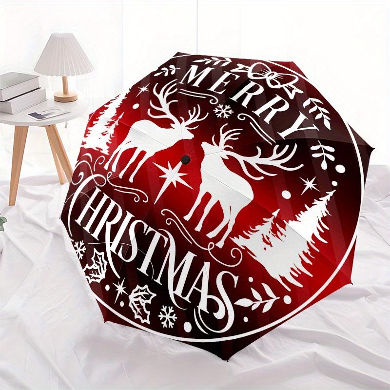 Merry Christmas Deer & Pine Tree StickerUmbrella, Portable 3-Fold Compact Umbrella,Christmas Gift ES407