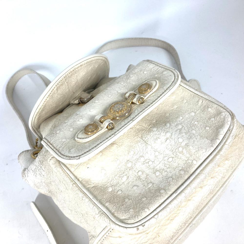 VERSACE vintage Sunburst Backpack Bag Chain Backpack Embossed Leather Ivory/Gold