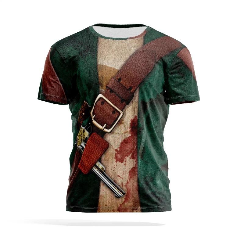 Забавная косплейная 3D-печатная бронежилетная куртка для мужчин, индивидуальная уличная хип-хоп футболка с круглым вырезом и коротким рукавом в стиле авангардного ковбоя-воина